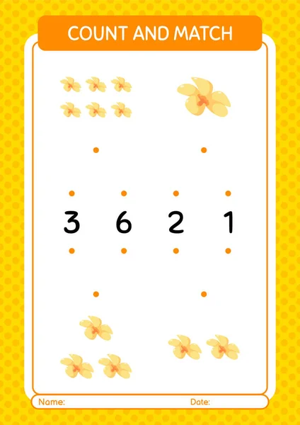 Počítejte Zápas Hra Květinami Pracovní List Pro Děti Předškolního Věku — Stockový vektor