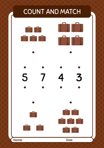 Count Match Game Suitcase Worksheet Preschool Kids Kids Activity Sheet —  Vetores de Stock