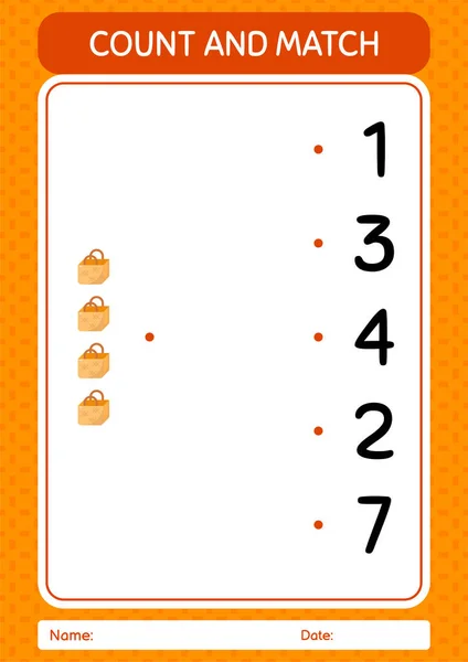 Count Match Game Basket Bag Worksheet Preschool Kids Kids Activity — Stok Vektör