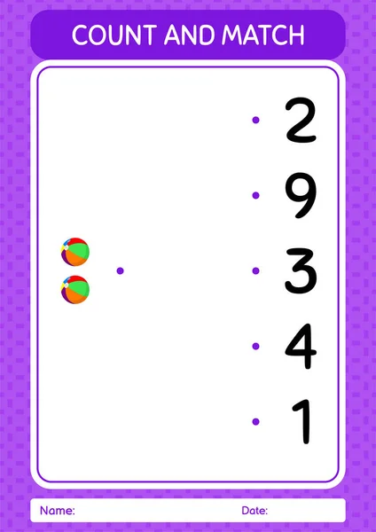 Count Match Game Beach Ball Worksheet Preschool Kids Kids Activity — Image vectorielle