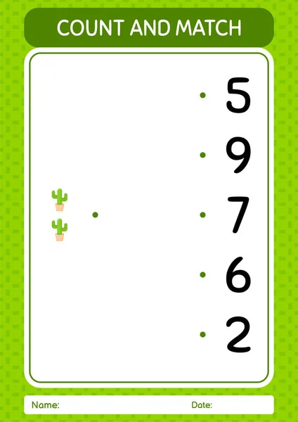 Count Match Game Cactus Worksheet Preschool Kids Kids Activity Sheet — Vettoriale Stock
