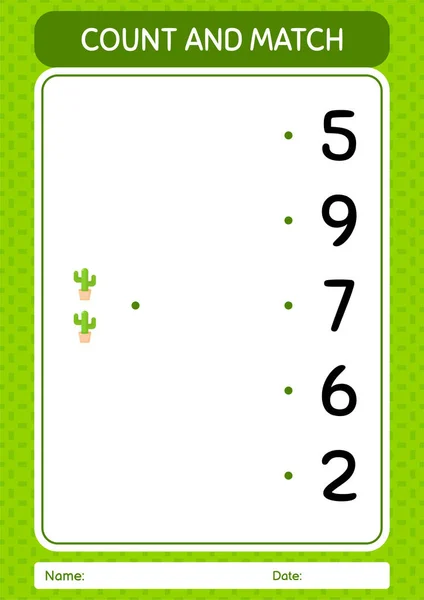 Compter Faire Correspondre Jeu Avec Cactus Feuille Travail Pour Enfants — Image vectorielle