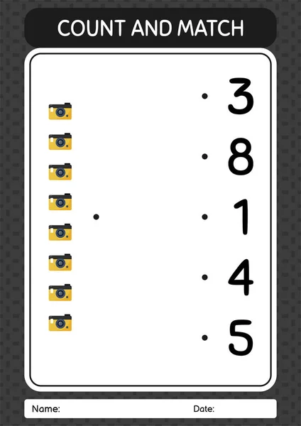 Count Match Game Camera Worksheet Preschool Kids Kids Activity Sheet — Image vectorielle