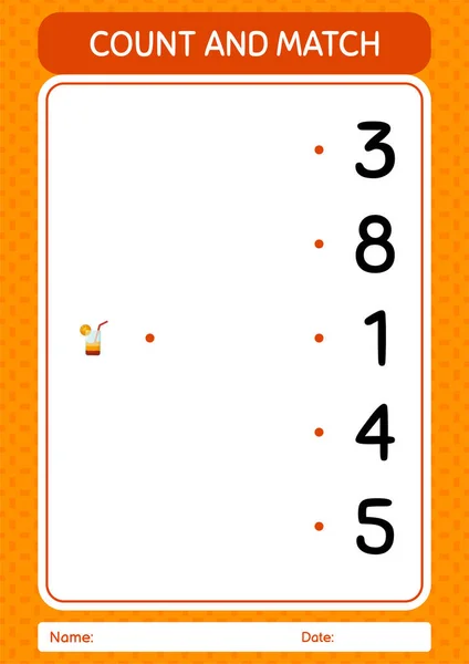 Count Match Game Cocktail Worksheet Preschool Kids Kids Activity Sheet — Stock Vector