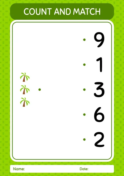 Count Match Game Coconut Tree Worksheet Preschool Kids Kids Activity — Vector de stock