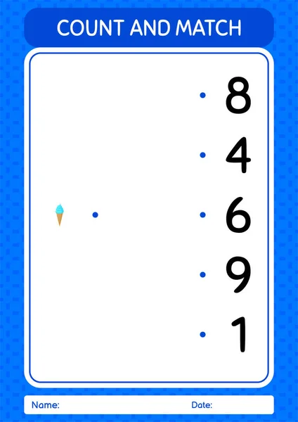 Compter Assortir Jeu Avec Crème Glacée Feuille Travail Pour Enfants — Image vectorielle