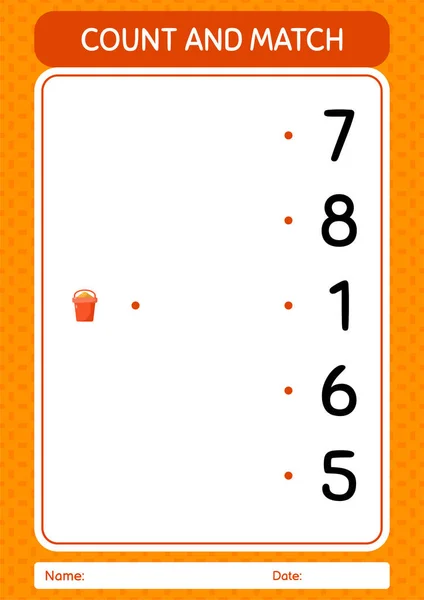 Count Match Game Sand Bucket Worksheet Preschool Kids Kids Activity — Stockový vektor