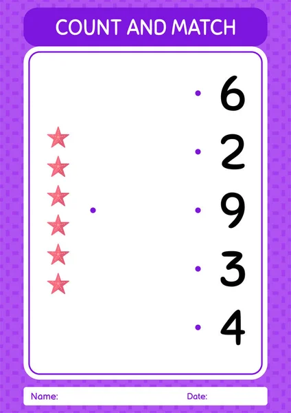 Count Match Game Seastar Worksheet Preschool Kids Kids Activity Sheet — Vetor de Stock