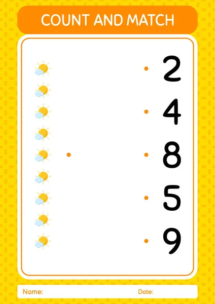 Count Match Game Sun Worksheet Preschool Kids Kids Activity Sheet — Stock Vector