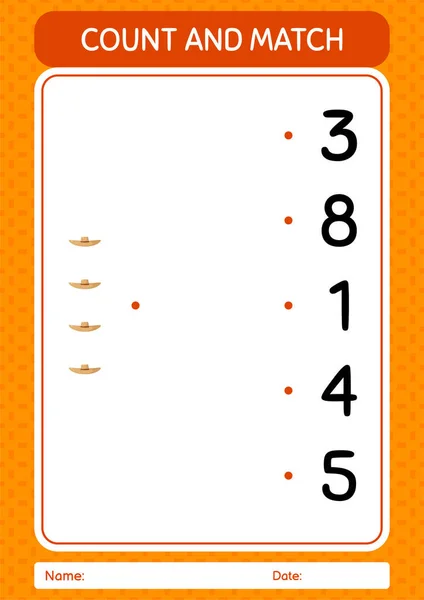 Count Match Game Straw Hat Worksheet Preschool Kids Kids Activity — Stock Vector