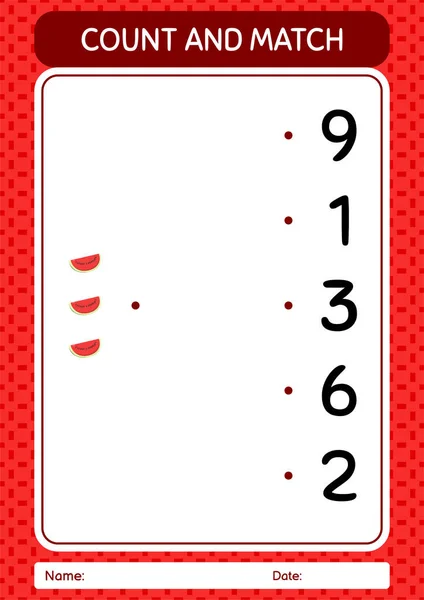 Count Match Game Watermelon Worksheet Preschool Kids Kids Activity Sheet — Stock Vector