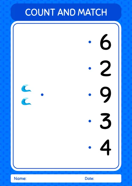 Count Match Game Waves Worksheet Preschool Kids Kids Activity Sheet — стоковый вектор