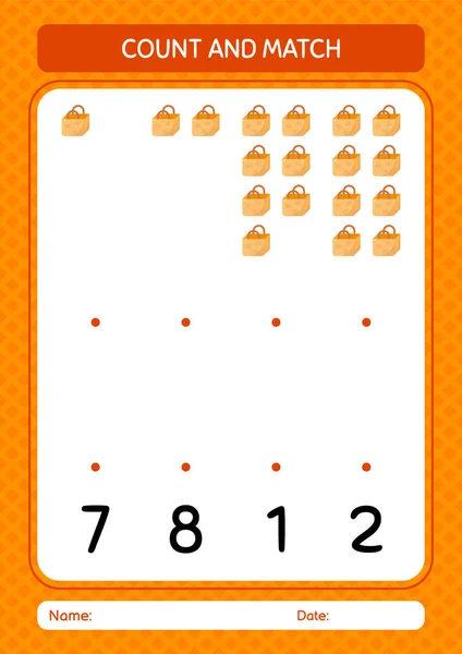 Count Match Game Basket Bag Worksheet Preschool Kids Kids Activity — Image vectorielle