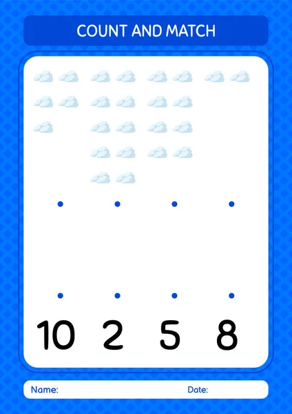 Count Match Game Cloud Worksheet Preschool Kids Kids Activity Sheet — Image vectorielle