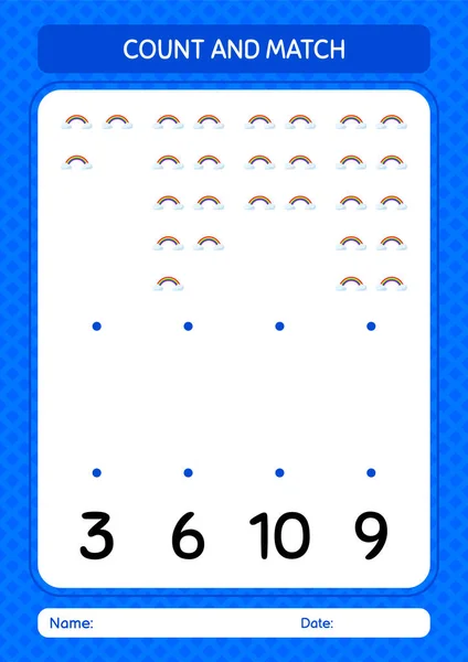 虹とゲームをカウントし 一致させます 就学前の子供のためのワークシート子供の活動シート — ストックベクタ