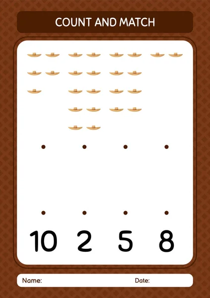 Count Match Game Straw Hat Worksheet Preschool Kids Kids Activity — Stock Vector