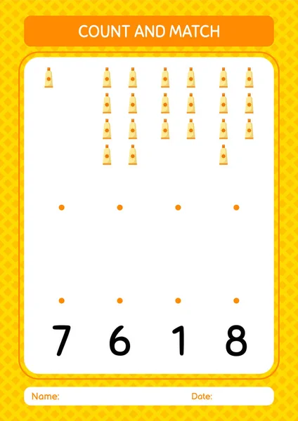 Count Match Game Sunblock Worksheet Preschool Kids Kids Activity Sheet — стоковый вектор
