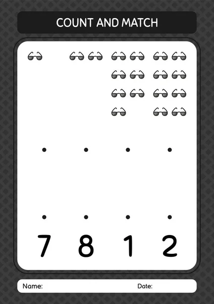 Count Match Game Sunglasses Worksheet Preschool Kids Kids Activity Sheet — Image vectorielle