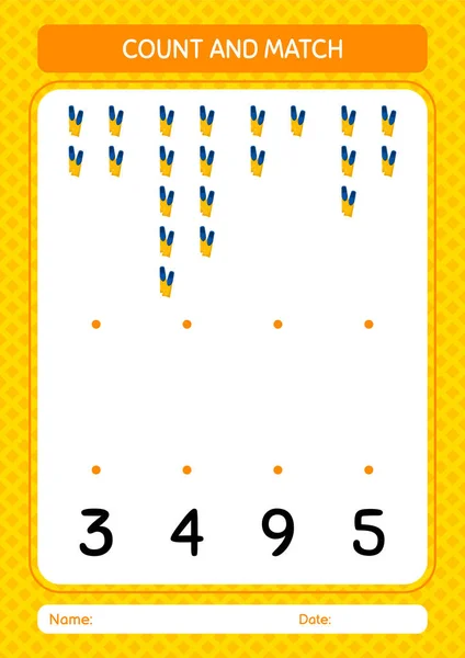 Count Match Game Swimming Fins Worksheet Preschool Kids Kids Activity — Stockový vektor