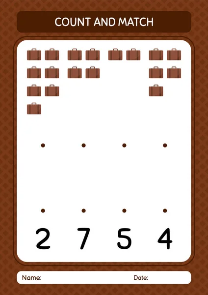 Count Match Game Suitcase Worksheet Preschool Kids Kids Activity Sheet — Archivo Imágenes Vectoriales