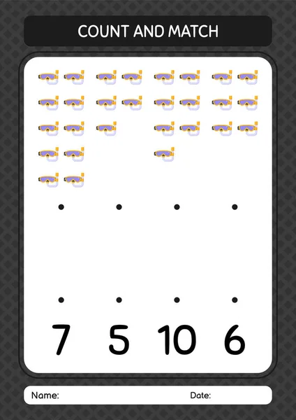 Počítejte Zápas Hra Plaveckými Brýlemi Pracovní List Pro Děti Předškolního — Stockový vektor