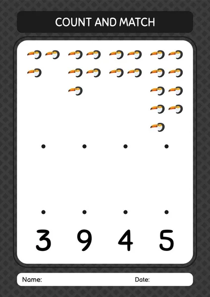 Count Match Game Toucan Worksheet Preschool Kids Kids Activity Sheet — Image vectorielle