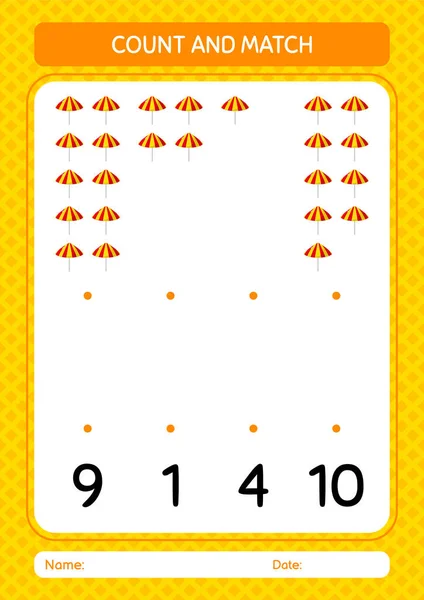 Count Match Game Umbrella Worksheet Preschool Kids Kids Activity Sheet — Stok Vektör
