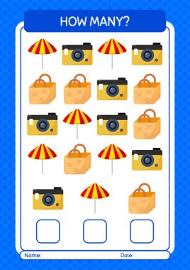 Yaz ikonu ile kaç tane sayma oyunu. Anaokulu öğrencilerinin çalışma listesi, çocukların faaliyet listesi.