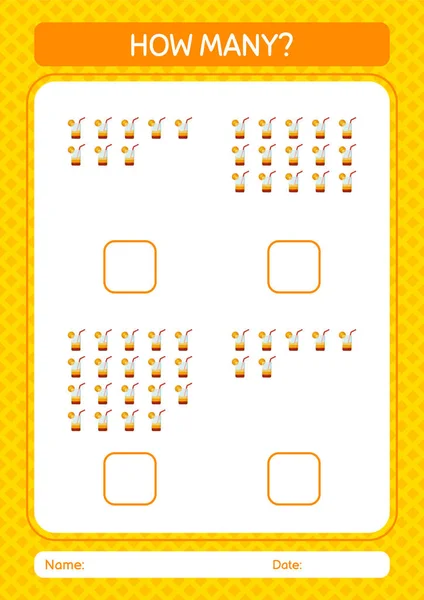 How Many Counting Game Cocktail Worksheet Preschool Kids Kids Activity — стоковый вектор