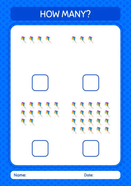 How Many Counting Game Kite Worksheet Preschool Kids Kids Activity — Stockvector