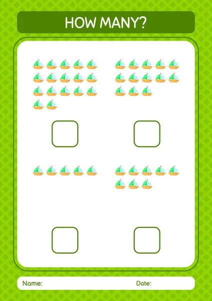 How Many Counting Game Sailing Boat Worksheet Preschool Kids Kids — Stock Vector