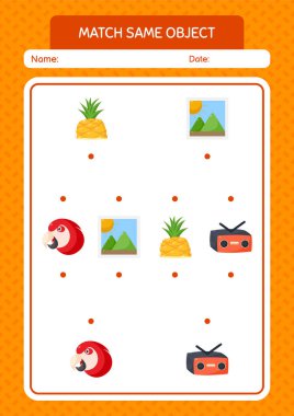 Aynı nesne oyunu yaz ikonu ile eşleştir. Anaokulu öğrencilerinin çalışma listesi, çocukların faaliyet listesi.