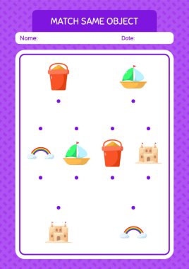 Aynı nesne oyunu yaz ikonu ile eşleştir. Anaokulu öğrencilerinin çalışma listesi, çocukların faaliyet listesi.