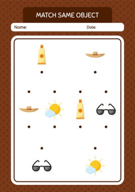 Aynı nesne oyunu yaz ikonu ile eşleştir. Anaokulu öğrencilerinin çalışma listesi, çocukların faaliyet listesi.