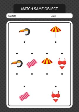 Aynı nesne oyunu yaz ikonu ile eşleştir. Anaokulu öğrencilerinin çalışma listesi, çocukların faaliyet listesi.