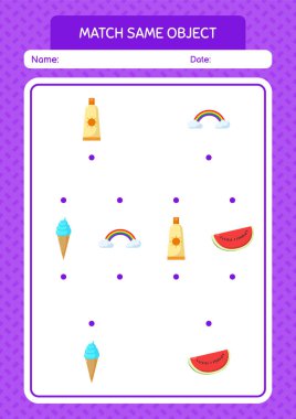 Aynı nesne oyunu yaz ikonu ile eşleştir. Anaokulu öğrencilerinin çalışma listesi, çocukların faaliyet listesi.