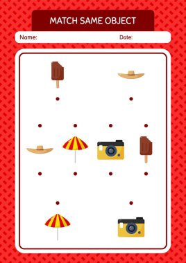 Aynı nesne oyunu yaz ikonu ile eşleştir. Anaokulu öğrencilerinin çalışma listesi, çocukların faaliyet listesi.