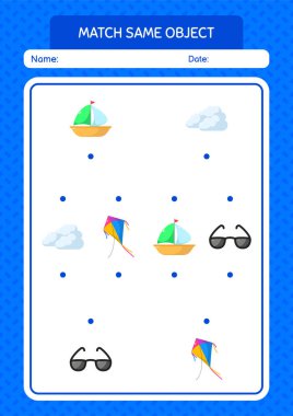 Aynı nesne oyunu yaz ikonu ile eşleştir. Anaokulu öğrencilerinin çalışma listesi, çocukların faaliyet listesi.