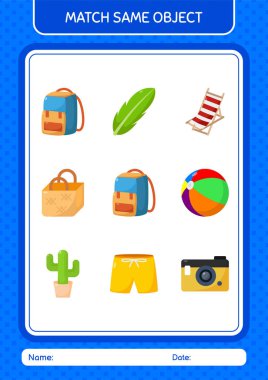 Aynı nesne oyunu yaz ikonu ile eşleştir. Anaokulu öğrencilerinin çalışma listesi, çocukların faaliyet listesi.