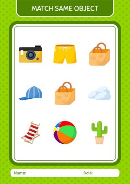 Aynı nesne oyunu yaz ikonu ile eşleştir. Anaokulu öğrencilerinin çalışma listesi, çocukların faaliyet listesi.