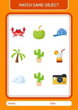 Aynı nesne oyunu yaz ikonu ile eşleştir. Anaokulu öğrencilerinin çalışma listesi, çocukların faaliyet listesi.