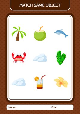 Aynı nesne oyunu yaz ikonu ile eşleştir. Anaokulu öğrencilerinin çalışma listesi, çocukların faaliyet listesi.