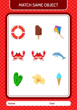 Aynı nesne oyunu yaz ikonu ile eşleştir. Anaokulu öğrencilerinin çalışma listesi, çocukların faaliyet listesi.