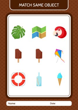 Aynı nesne oyunu yaz ikonu ile eşleştir. Anaokulu öğrencilerinin çalışma listesi, çocukların faaliyet listesi.