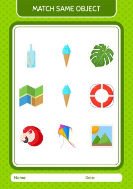 Aynı nesne oyunu yaz ikonu ile eşleştir. Anaokulu öğrencilerinin çalışma listesi, çocukların faaliyet listesi.