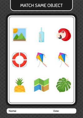 Aynı nesne oyunu yaz ikonu ile eşleştir. Anaokulu öğrencilerinin çalışma listesi, çocukların faaliyet listesi.