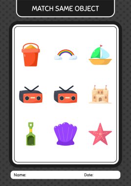 Aynı nesne oyunu yaz ikonu ile eşleştir. Anaokulu öğrencilerinin çalışma listesi, çocukların faaliyet listesi.