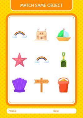 Aynı nesne oyunu yaz ikonu ile eşleştir. Anaokulu öğrencilerinin çalışma listesi, çocukların faaliyet listesi.