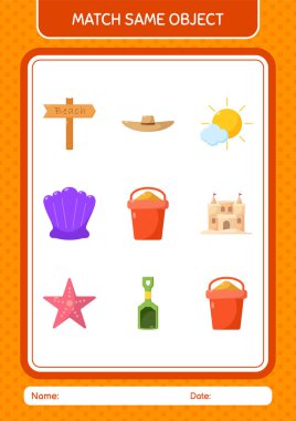 Aynı nesne oyunu yaz ikonu ile eşleştir. Anaokulu öğrencilerinin çalışma listesi, çocukların faaliyet listesi.