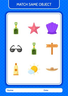 Aynı nesne oyunu yaz ikonu ile eşleştir. Anaokulu öğrencilerinin çalışma listesi, çocukların faaliyet listesi.